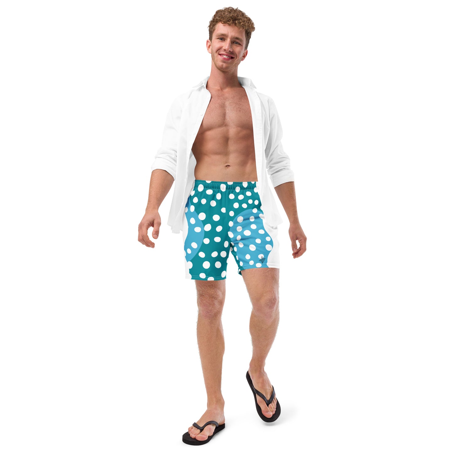 Recycled Swim Trunks "Aqua Dots"Turquoise with white dots FelinDesign - FelinDesign