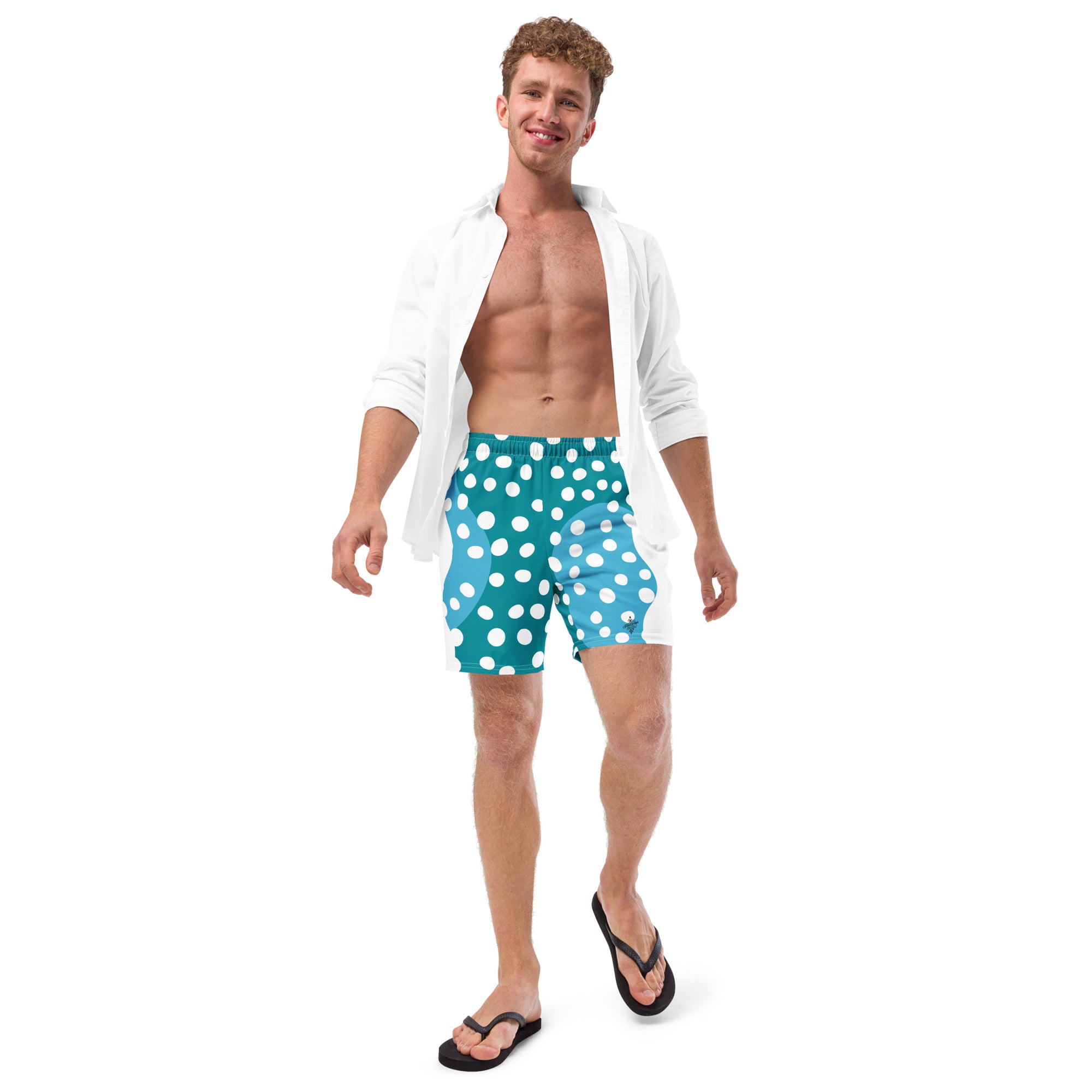 Recycled Swim Trunks "Aqua Dots"Turquoise with white dots FelinDesign - FelinDesign