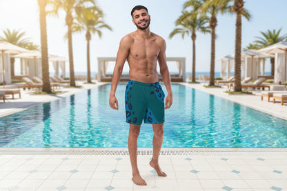 Swim Shorts "Teal Abyss" – Beach Boxer with Organic Pattern - FelinDesign