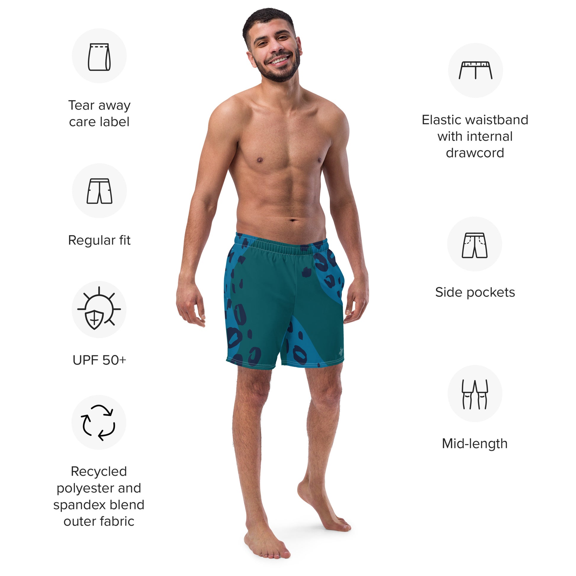 Swim Shorts "Teal Abyss" – Beach Boxer with Organic Pattern - FelinDesign