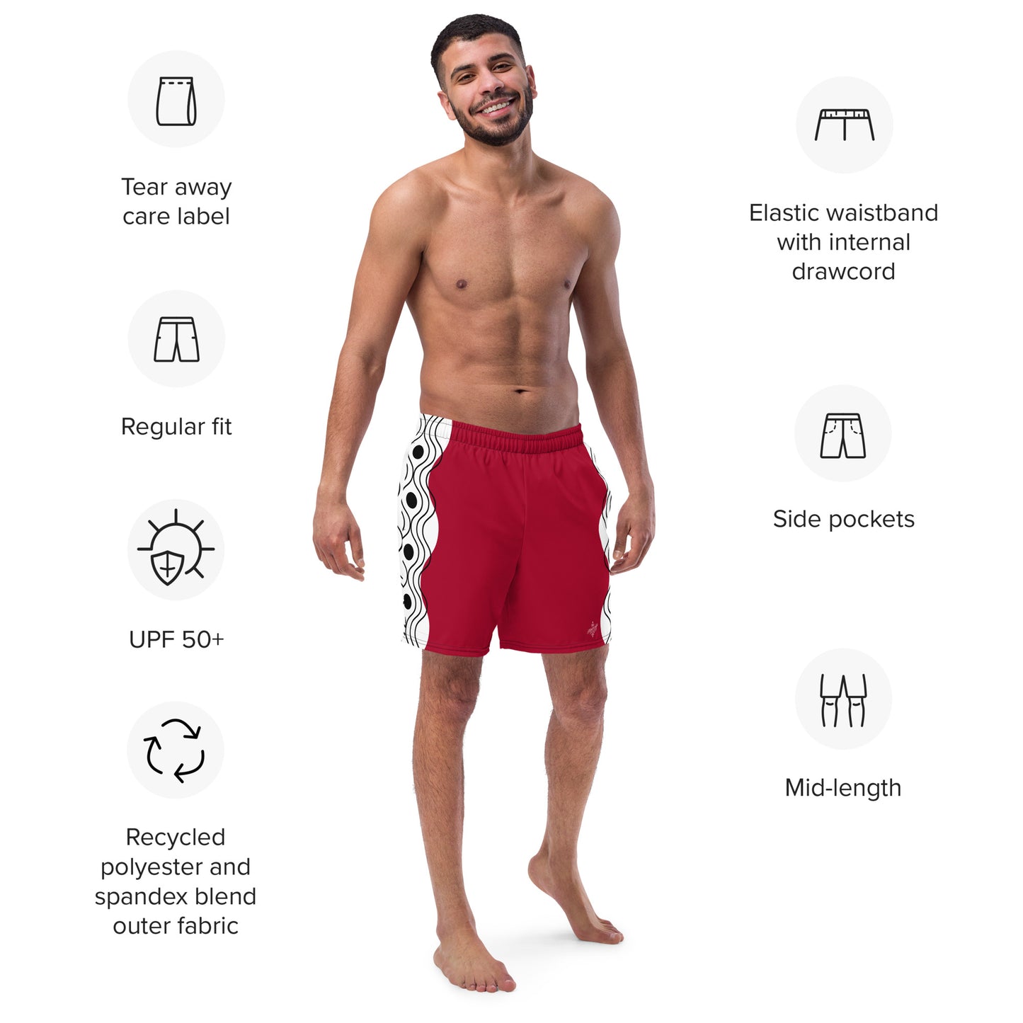 Recycled Swim Trunks Swim Trunks FelinDesign Sinus Collection Red - FelinDesign