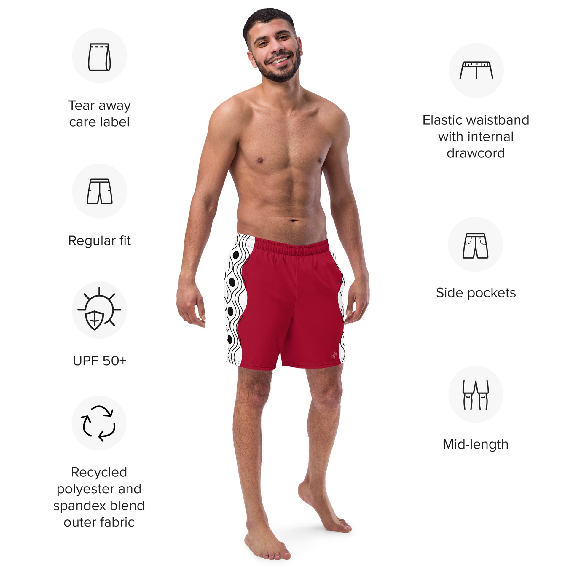 Recycled Swim Trunks Swim Trunks FelinDesign Sinus Collection Red - FelinDesign
