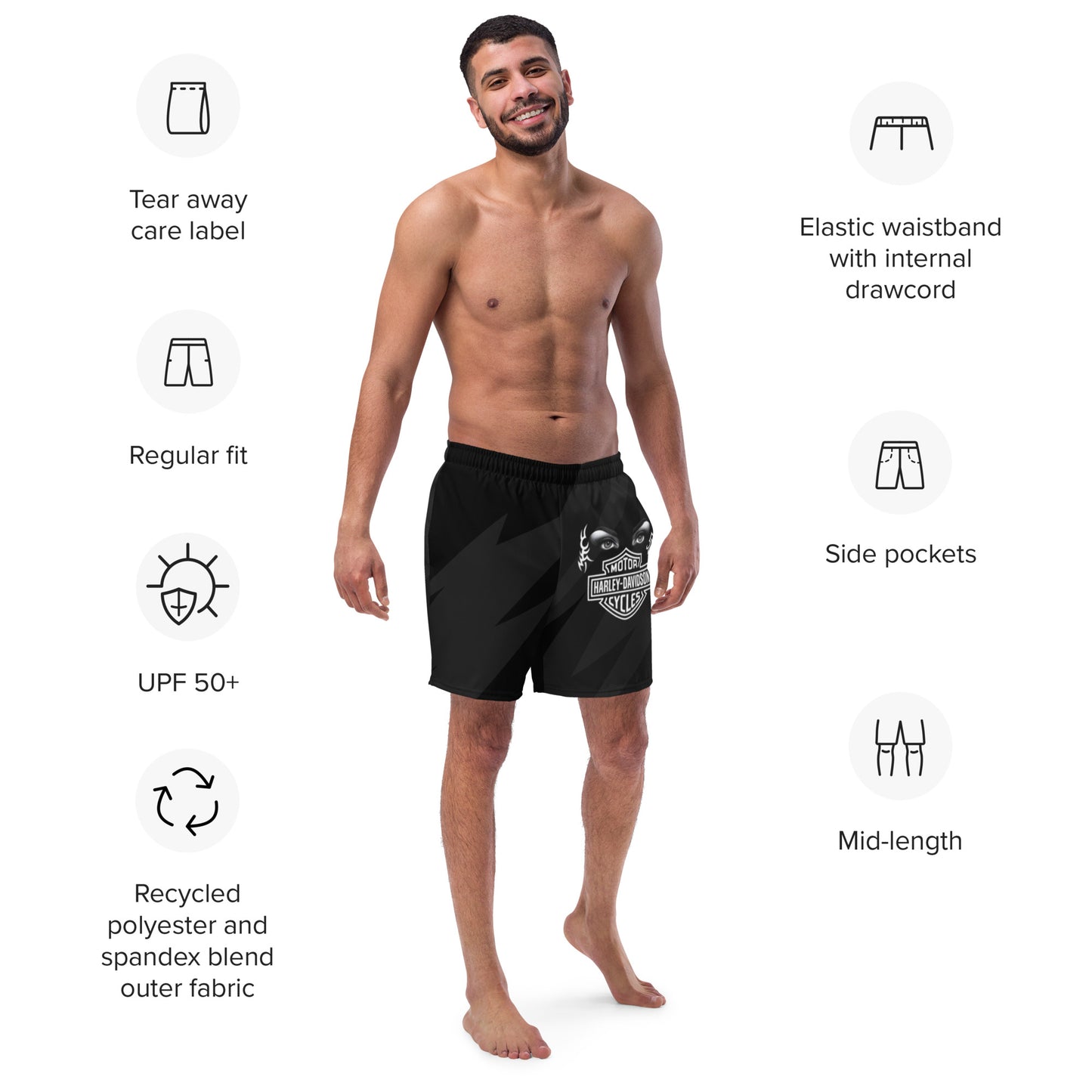 FelinDesign Harley Davidson Men’s Swimsuit Black 2025 Stylish Motorbike Logo Swim Trunks Beachwear Summer - FelinDesign