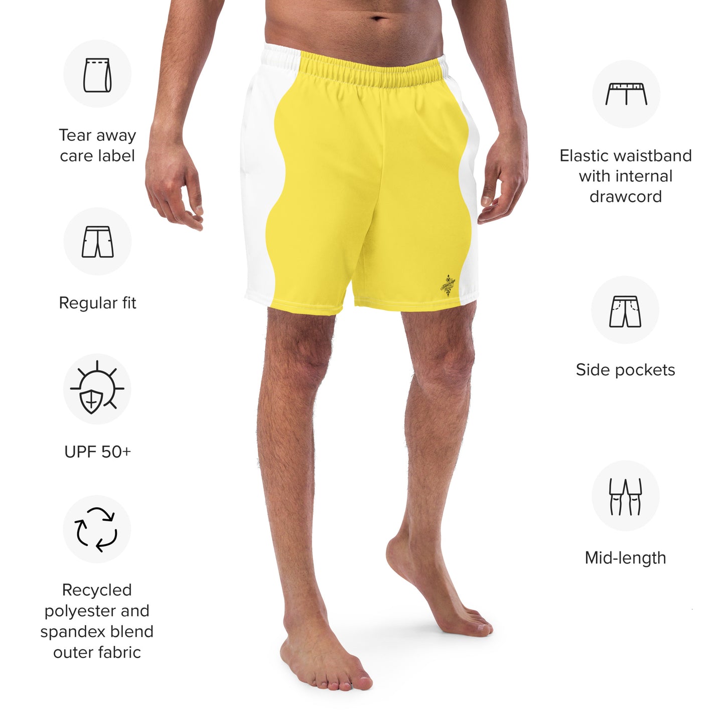 Recycled Swim Trunks Yellow White side FelinDesign - FelinDesign