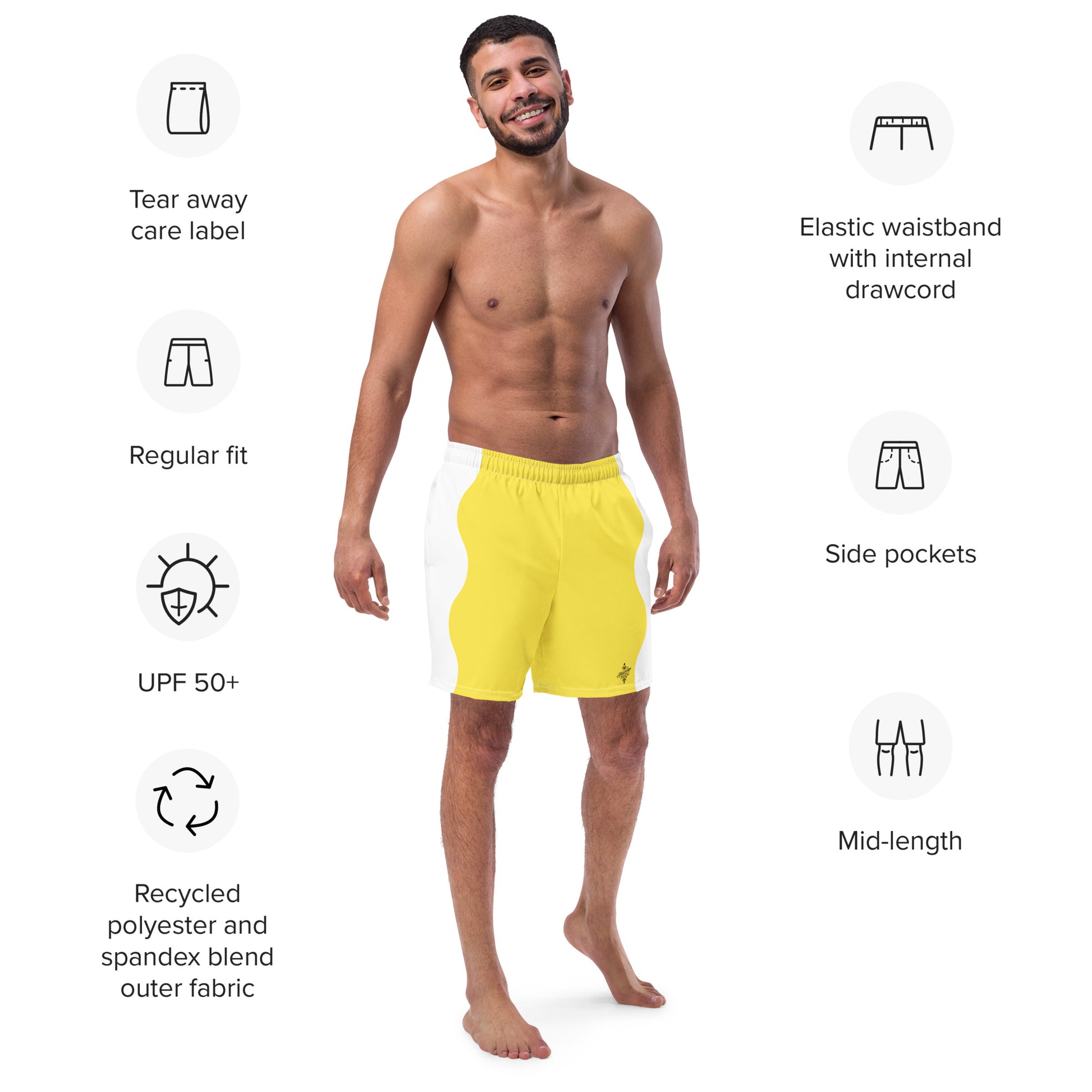 Recycled Swim Trunks Yellow White side FelinDesign - FelinDesign