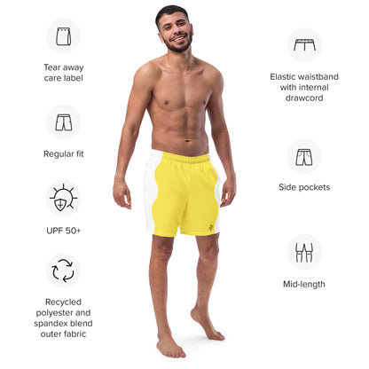 Recycled Swim Trunks Yellow White side FelinDesign - FelinDesign