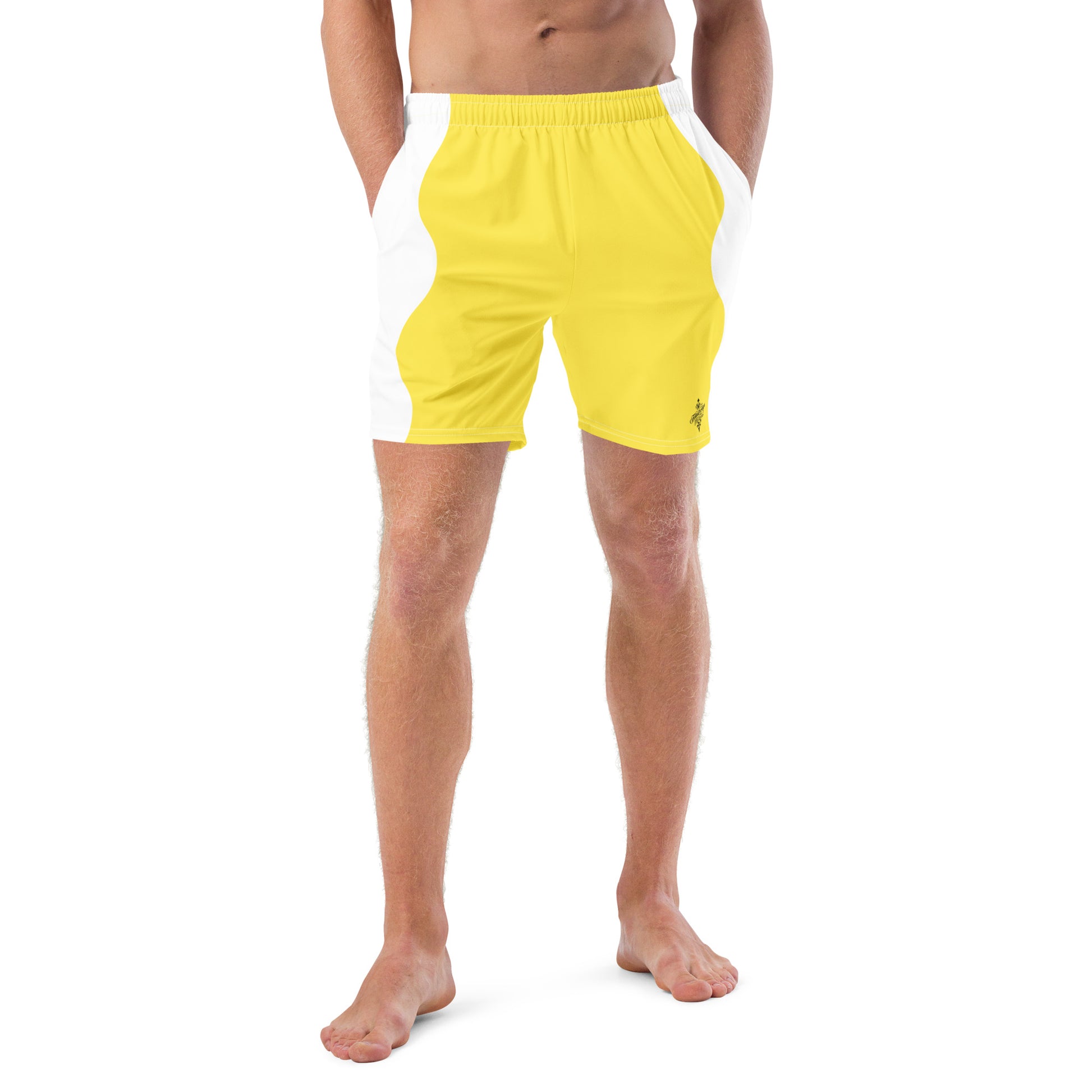 Recycled Swim Trunks Yellow White side FelinDesign - FelinDesign