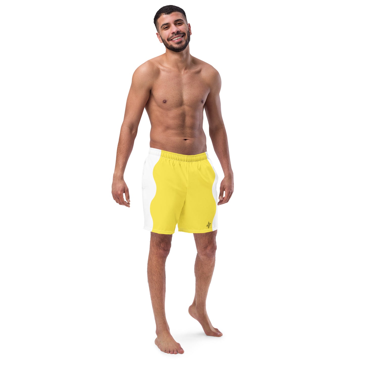 Recycled Swim Trunks Yellow White side FelinDesign - FelinDesign