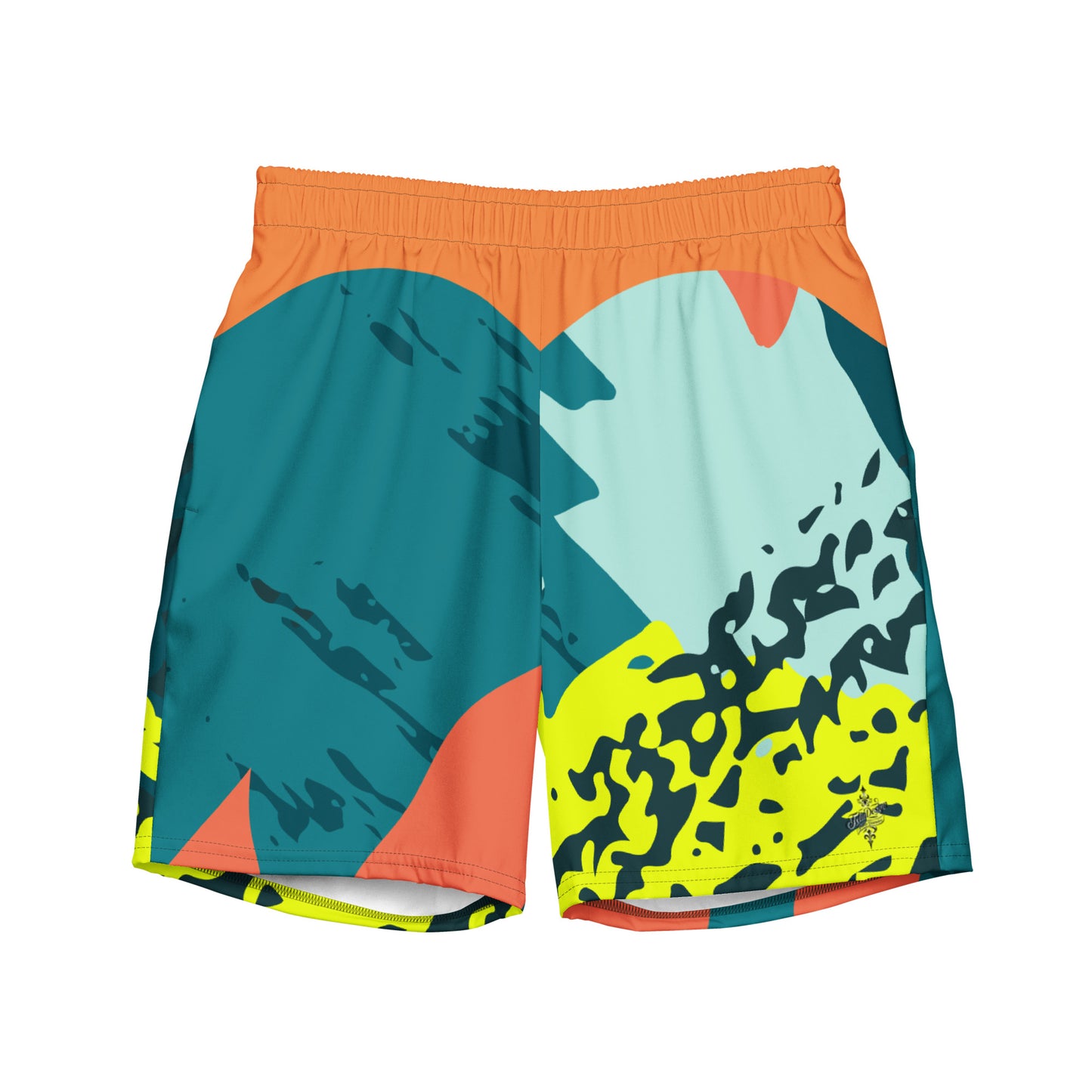 Recycled Swim Trunks FelinDesigns Multicolored Artistic Swimsuit with Geometric Pattern and Brush Strokes, Unique Urban Streetwear Design. - FelinDesign