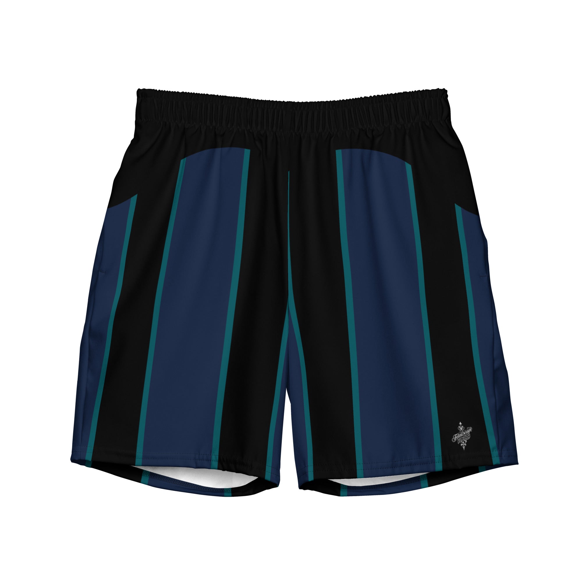 "Midnight Stripes" Swimsuit - Elegant Boardshorts with Teal and Blue Vertical Stripes - Minimal and Sporty Design. - FelinDesign