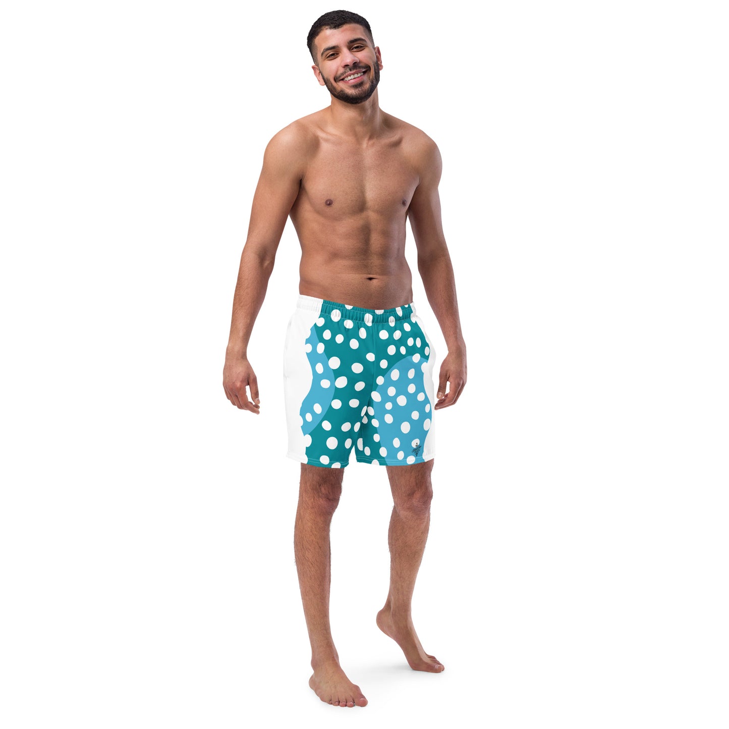 Recycled Swim Trunks "Aqua Dots"Turquoise with white dots FelinDesign - FelinDesign