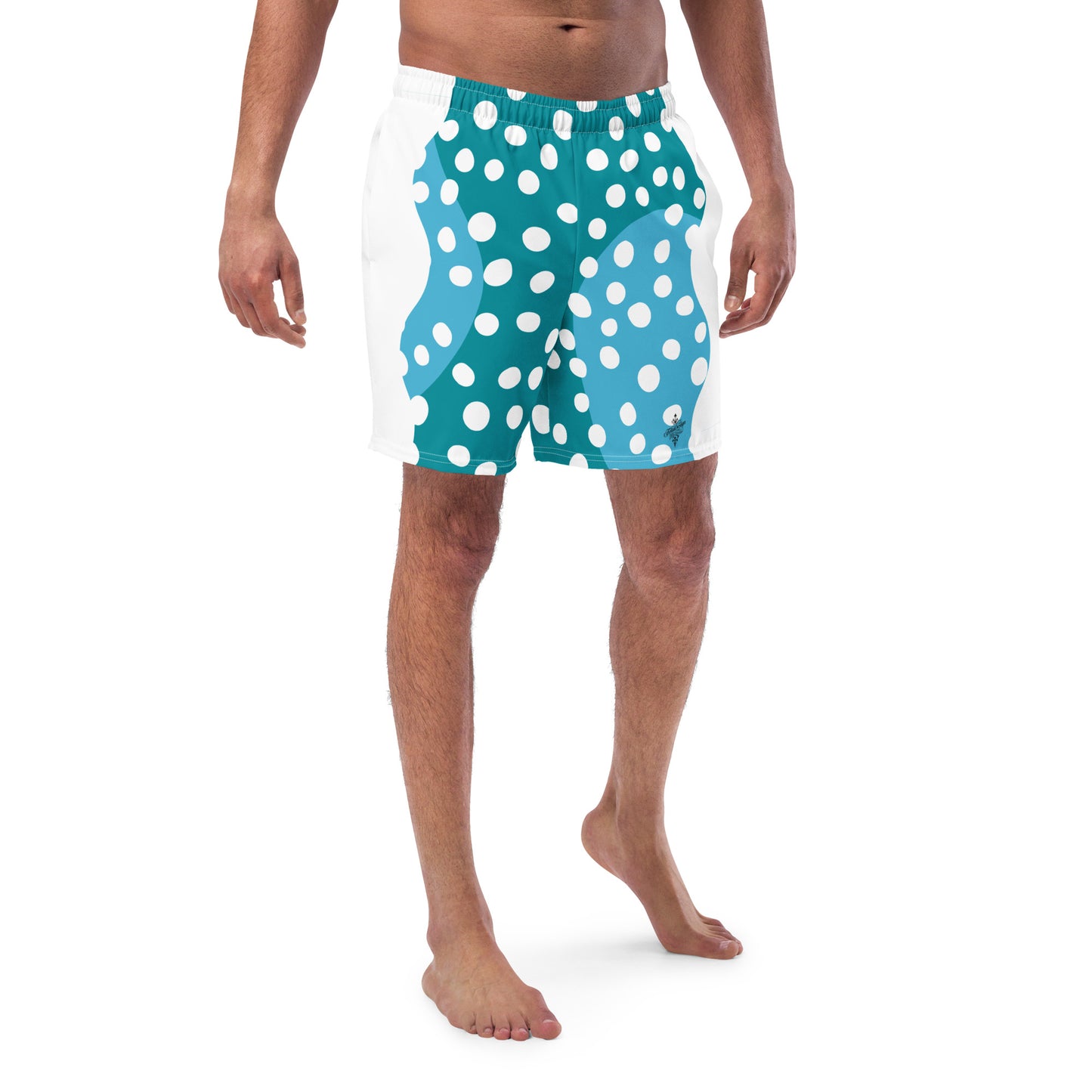 Recycled Swim Trunks "Aqua Dots"Turquoise with white dots FelinDesign - FelinDesign