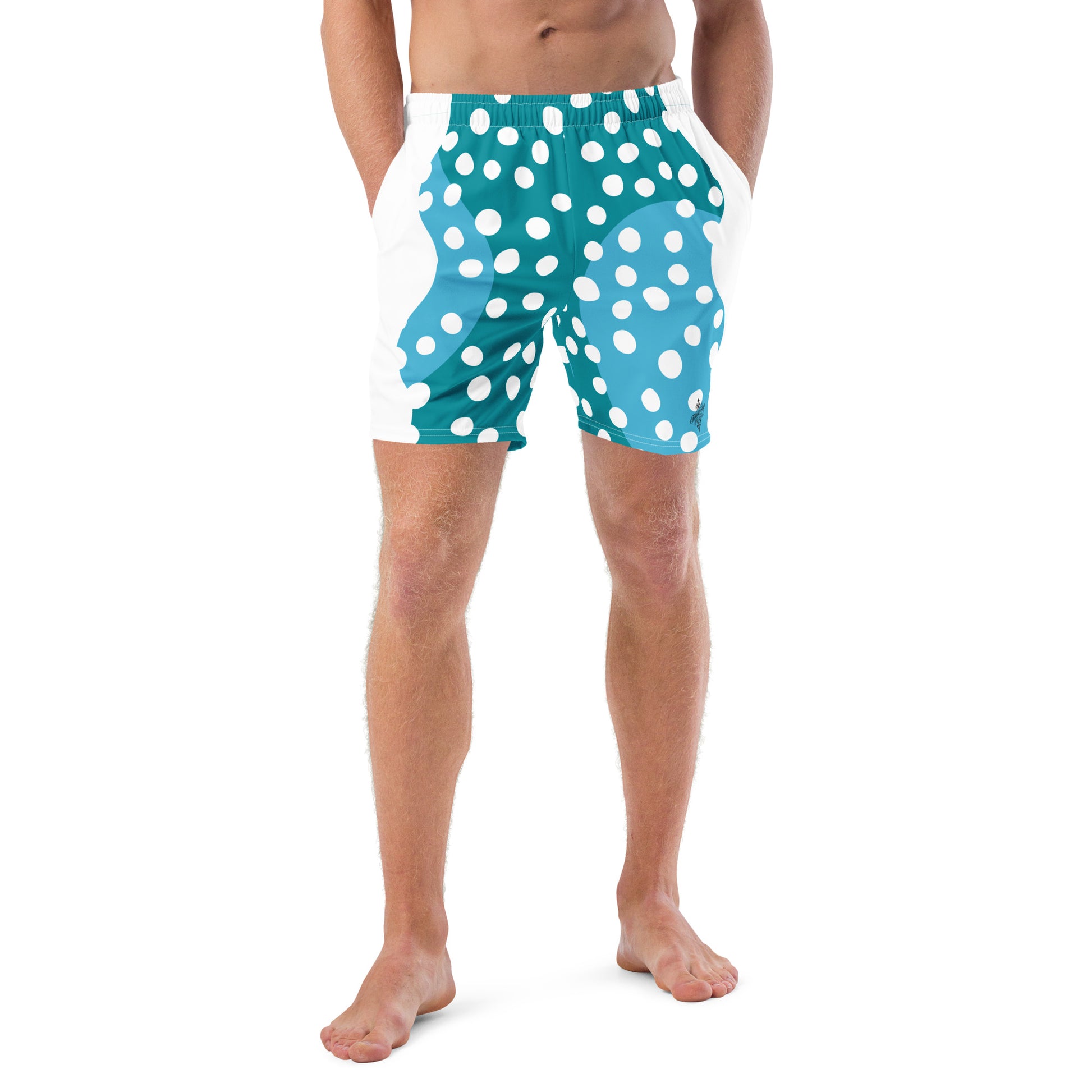 Recycled Swim Trunks "Aqua Dots"Turquoise with white dots FelinDesign - FelinDesign