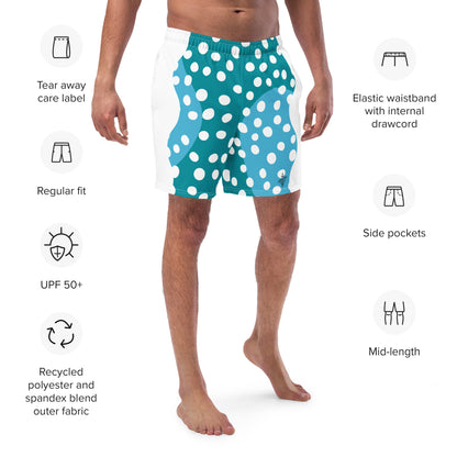 Recycled Swim Trunks "Aqua Dots"Turquoise with white dots FelinDesign - FelinDesign