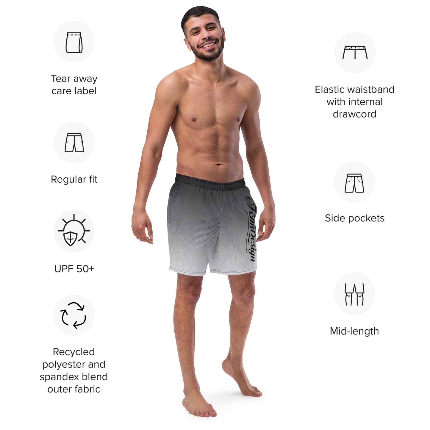 Swim Trunks Gray white FelinDesign