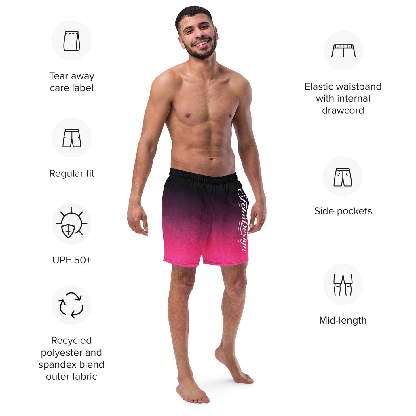 Swim Trunks Black Fuchsia  FelinDesigin