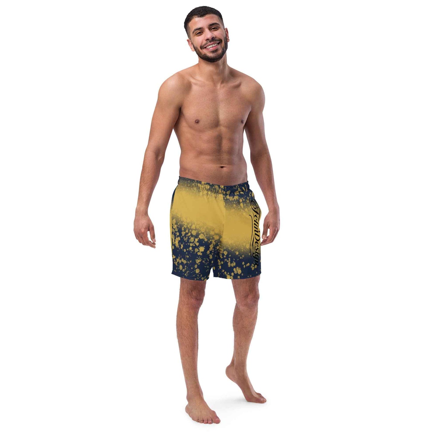 Recycled Swim Trunks Black and yellow FelinDesign