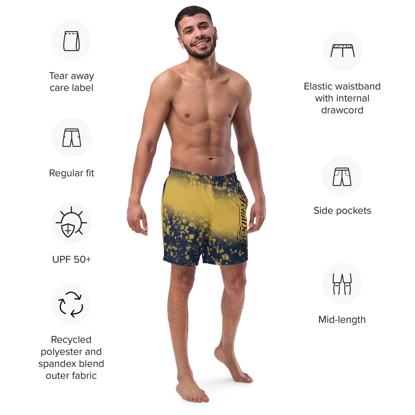 Recycled Swim Trunks Black and yellow FelinDesign