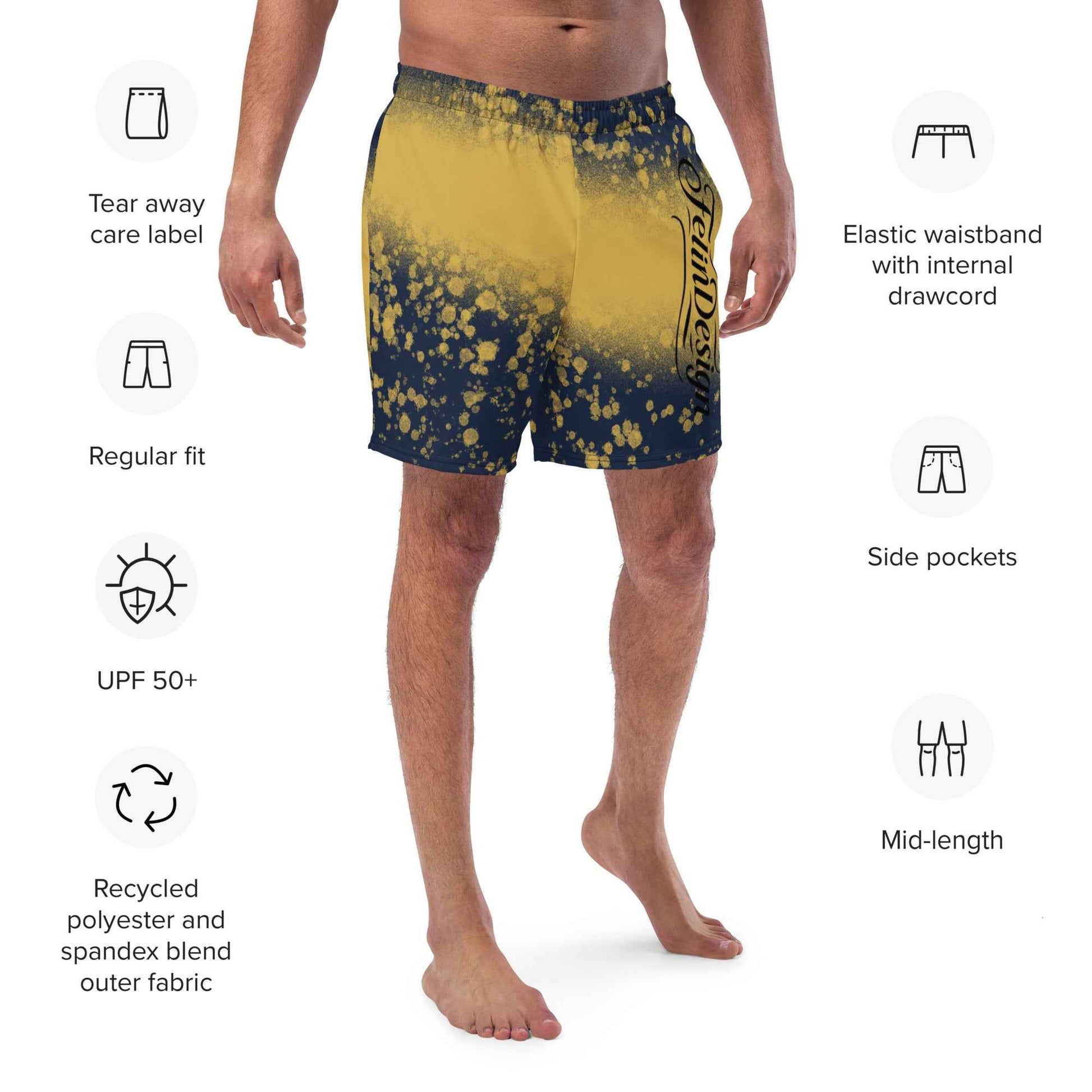 Recycled Swim Trunks Black and yellow FelinDesign