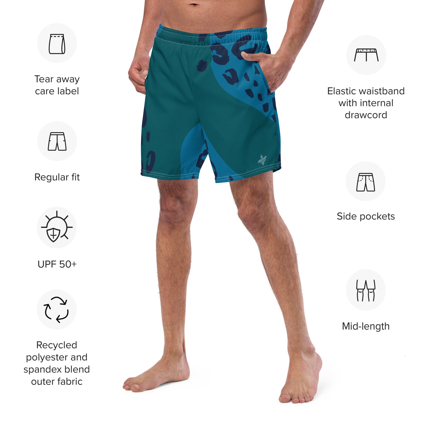 Swim Shorts "Teal Abyss" – Beach Boxer with Organic Pattern - FelinDesign