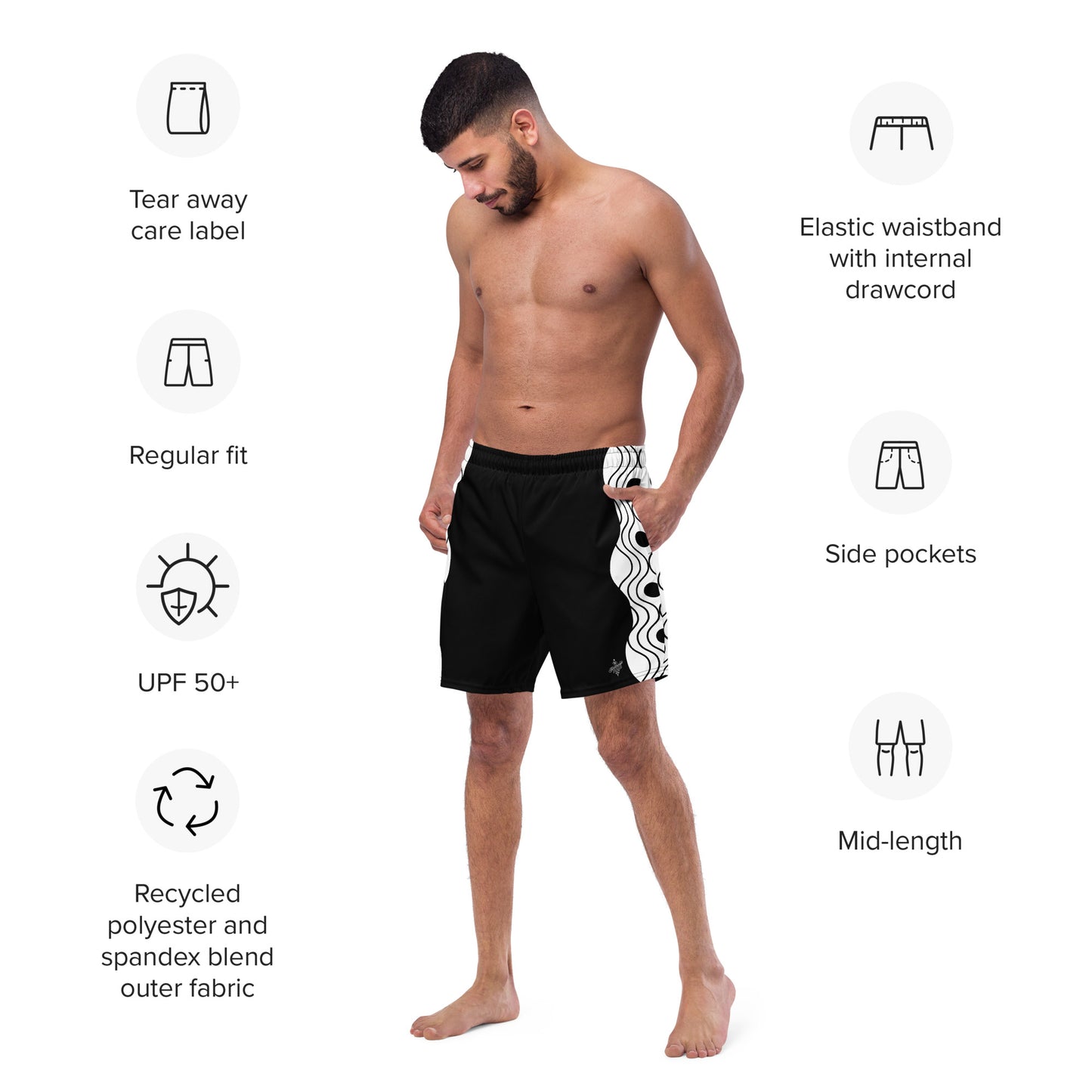 Recycled Men's Swimsuit - Sinus Collection Black FelinDesign - FelinDesign