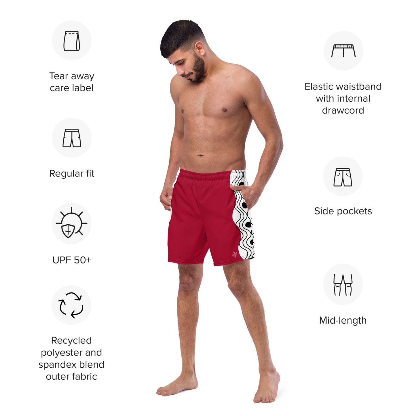 Recycled Swim Trunks Swim Trunks FelinDesign Sinus Collection Red - FelinDesign