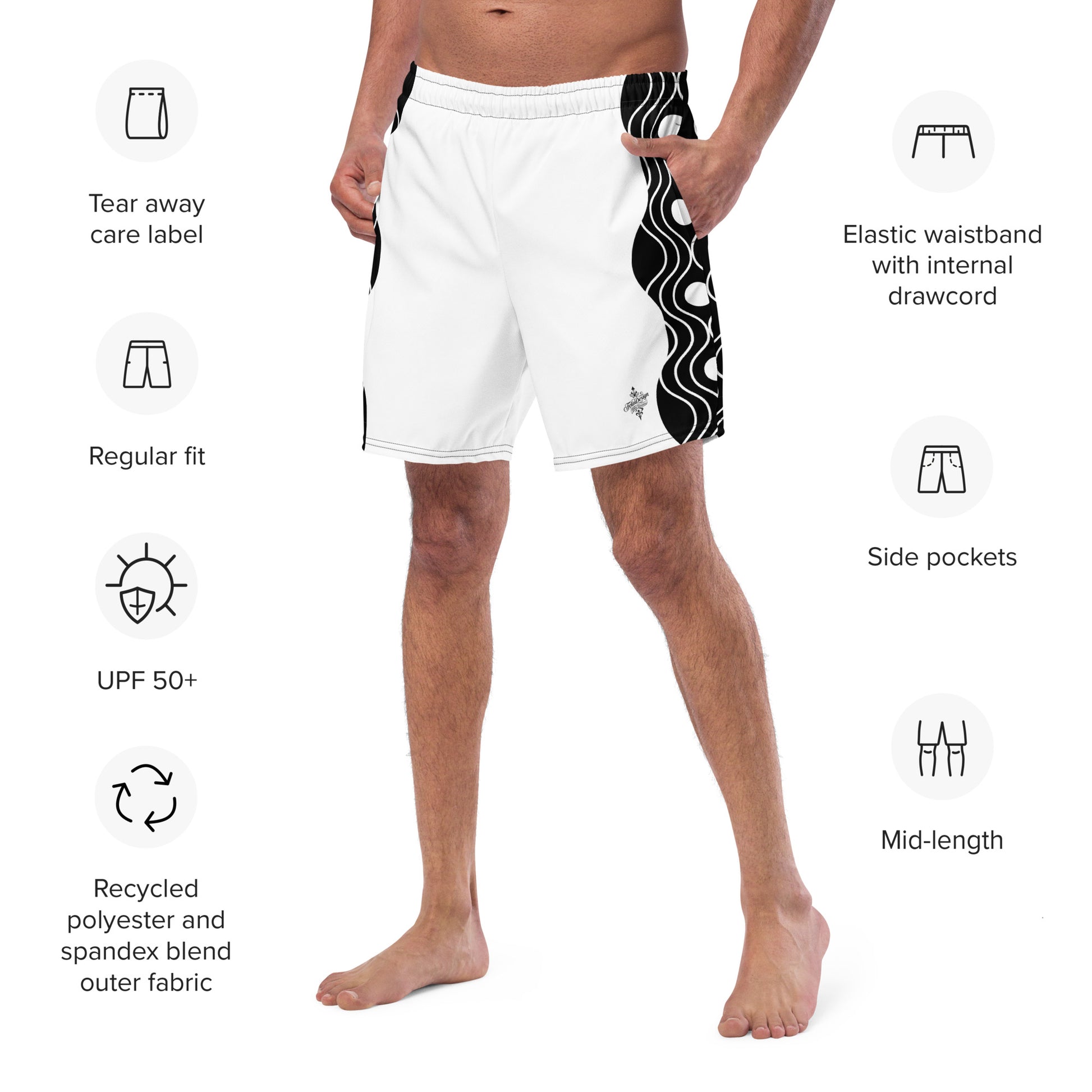 Recycled Swim Trunks FelinDesign Sinus Collection White - FelinDesign