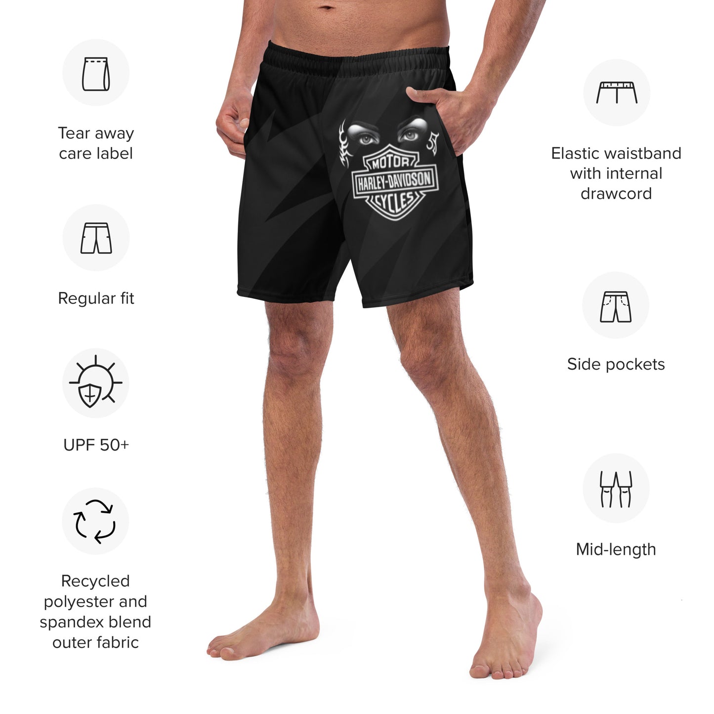 FelinDesign Harley Davidson Men’s Swimsuit Black 2025 Stylish Motorbike Logo Swim Trunks Beachwear Summer - FelinDesign