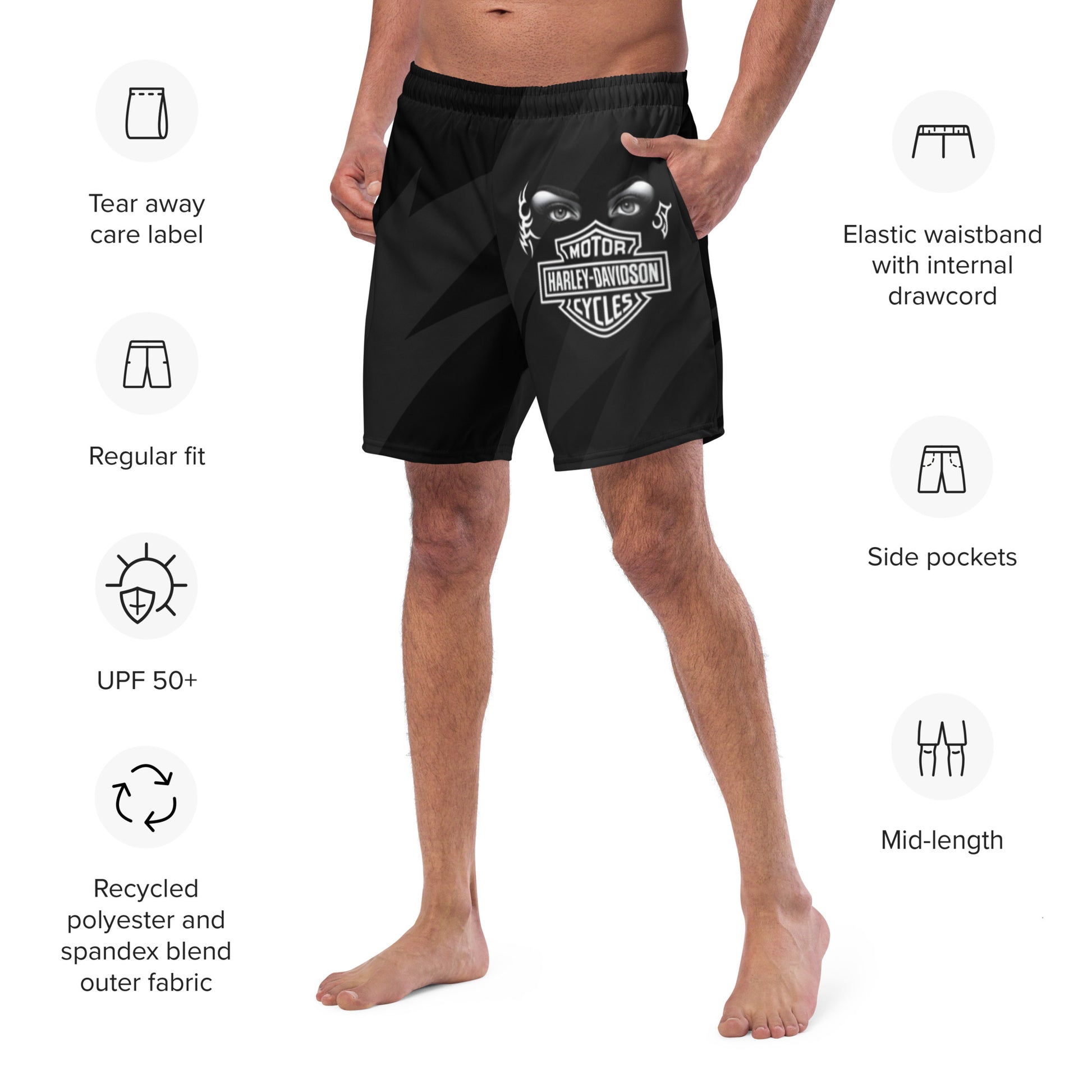 FelinDesign Harley Davidson Men’s Swimsuit Black 2025 Stylish Motorbike Logo Swim Trunks Beachwear Summer - FelinDesign