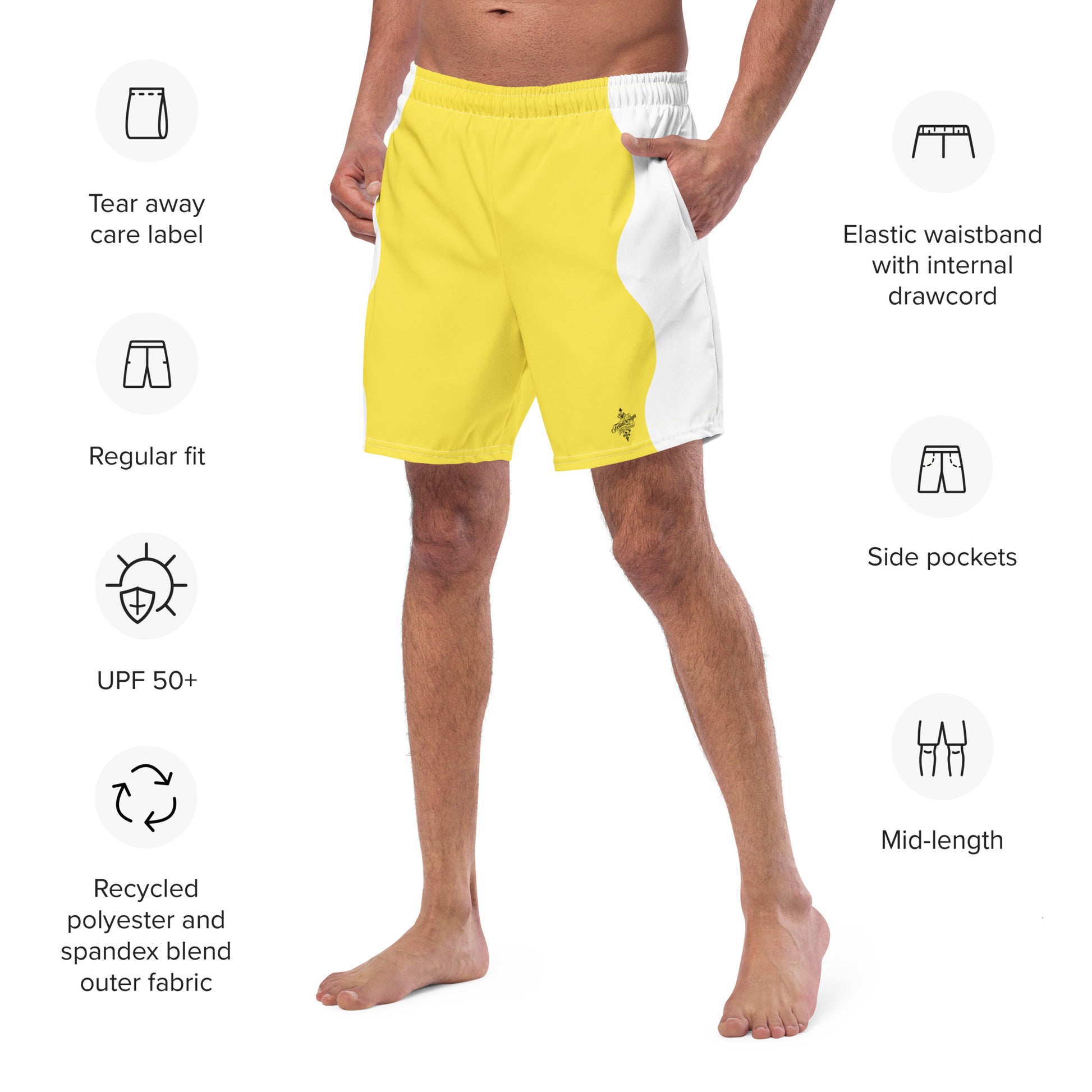 Recycled Swim Trunks Yellow White side FelinDesign - FelinDesign