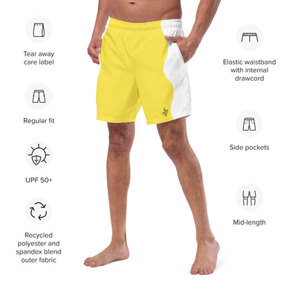 Recycled Swim Trunks Yellow White side FelinDesign - FelinDesign