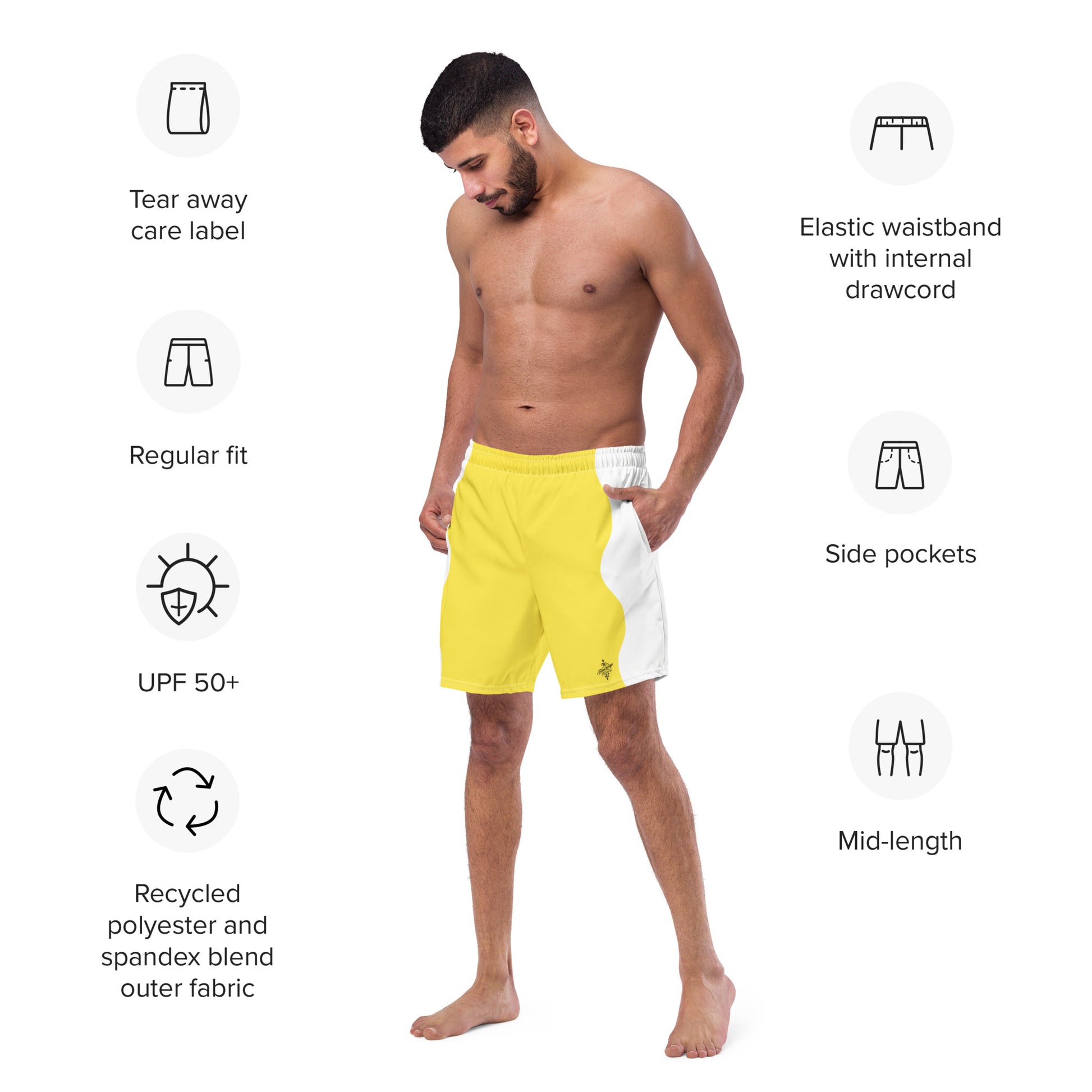 Recycled Swim Trunks Yellow White side FelinDesign - FelinDesign