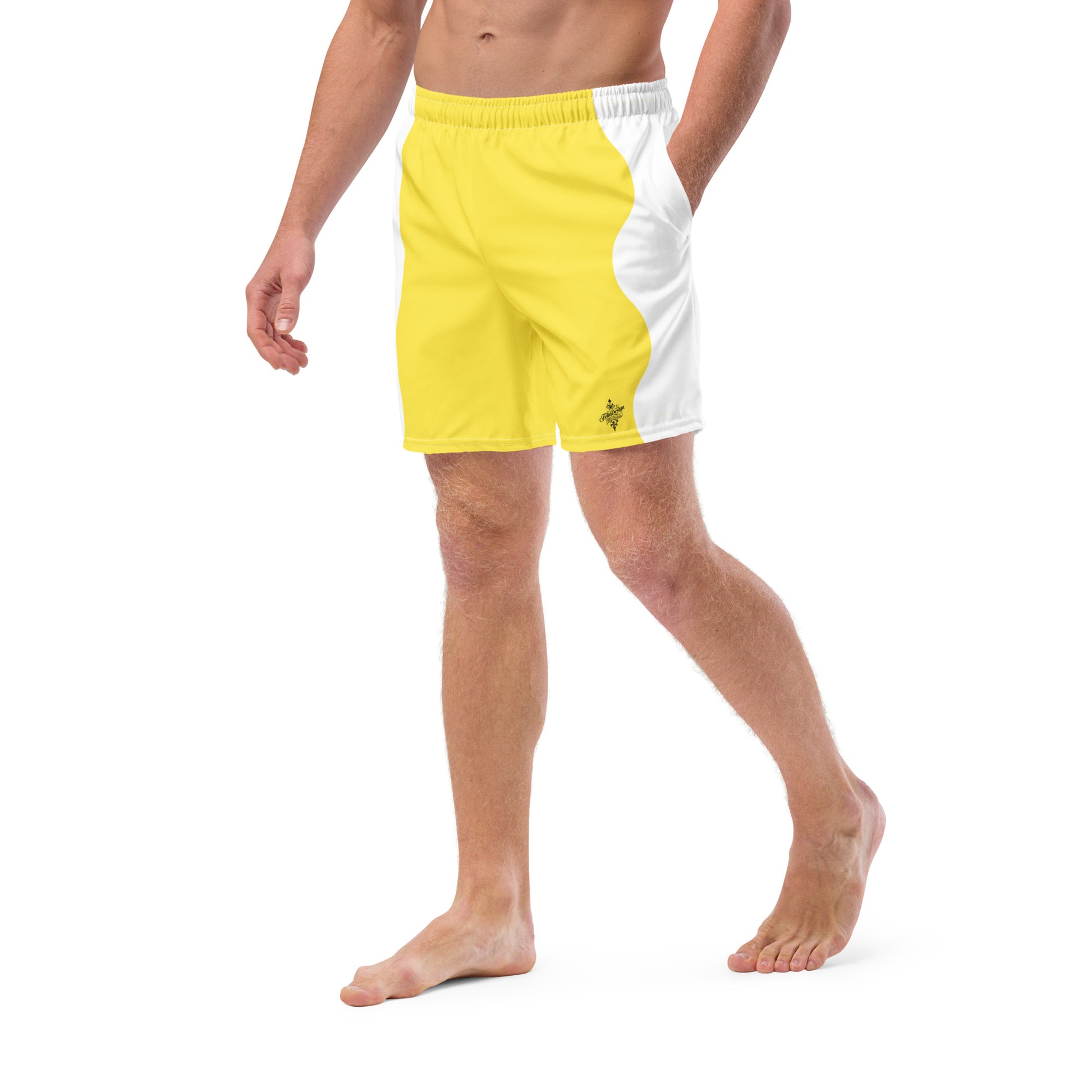 Recycled Swim Trunks Yellow White side FelinDesign - FelinDesign