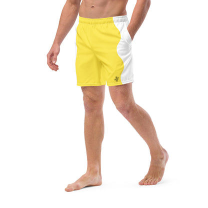 Recycled Swim Trunks Yellow White side FelinDesign - FelinDesign