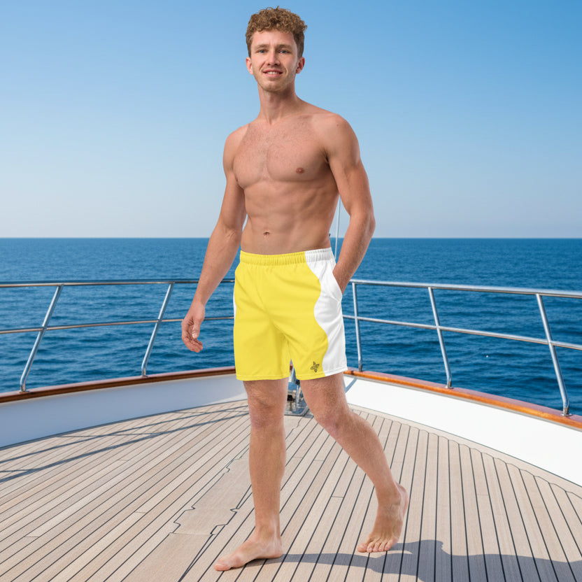 Recycled Swim Trunks Yellow White side FelinDesign - FelinDesign