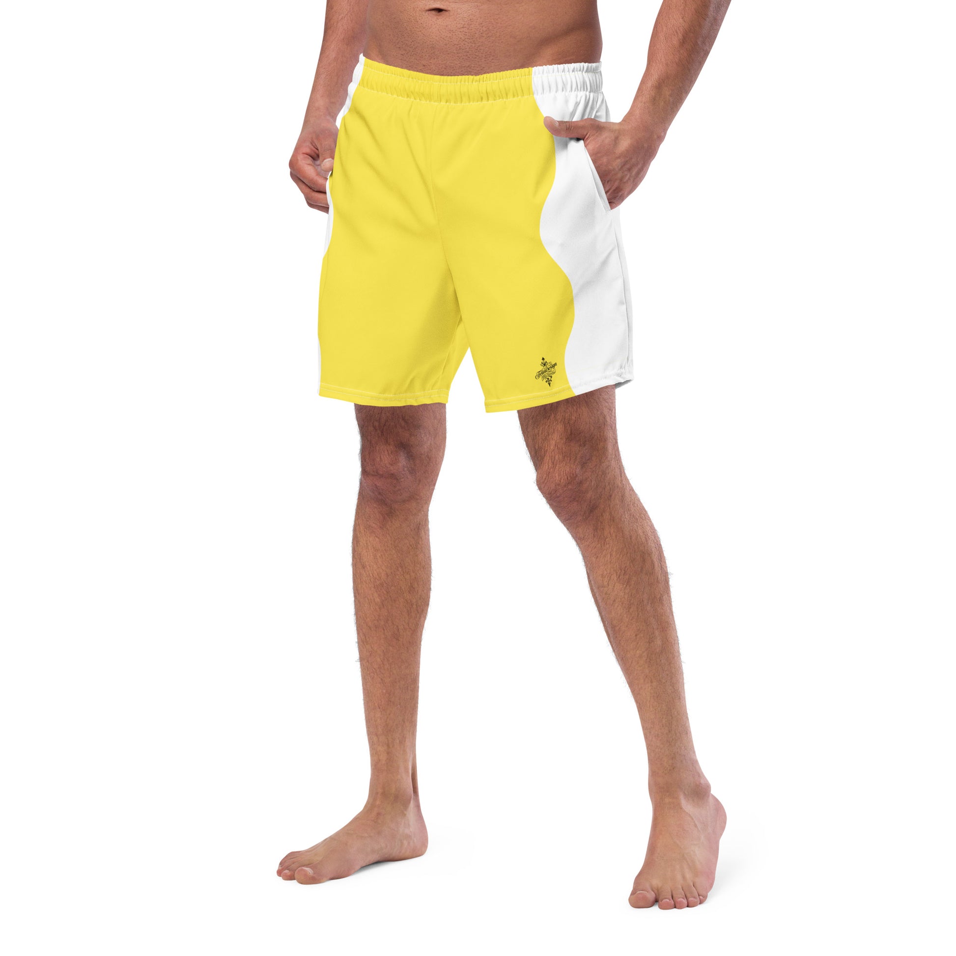 Recycled Swim Trunks Yellow White side FelinDesign - FelinDesign