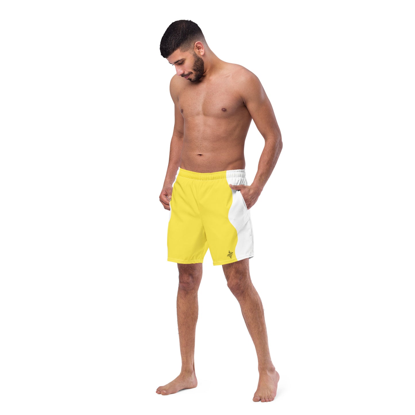 Recycled Swim Trunks Yellow White side FelinDesign - FelinDesign
