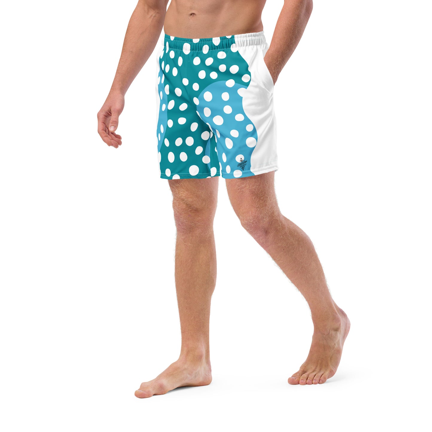 Recycled Swim Trunks "Aqua Dots"Turquoise with white dots FelinDesign - FelinDesign
