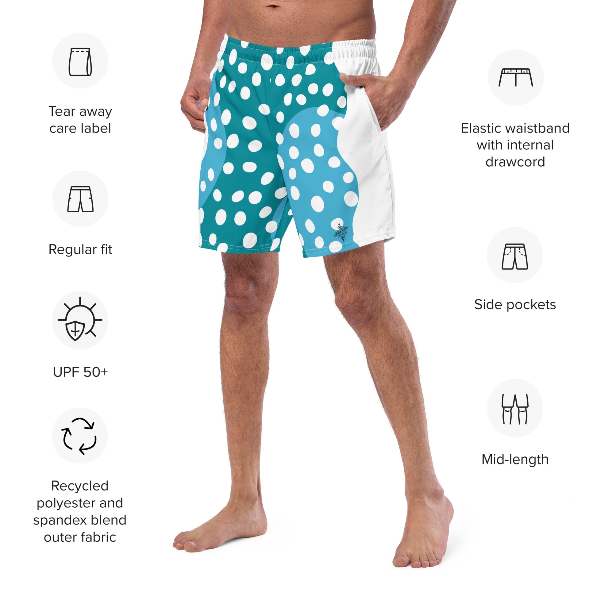 Recycled Swim Trunks "Aqua Dots"Turquoise with white dots FelinDesign - FelinDesign