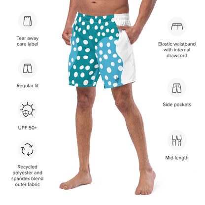 Recycled Swim Trunks "Aqua Dots"Turquoise with white dots FelinDesign - FelinDesign