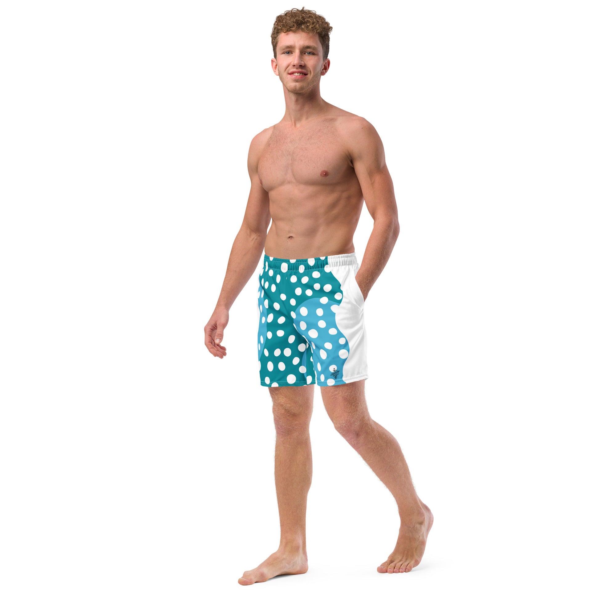 Recycled Swim Trunks "Aqua Dots"Turquoise with white dots FelinDesign - FelinDesign
