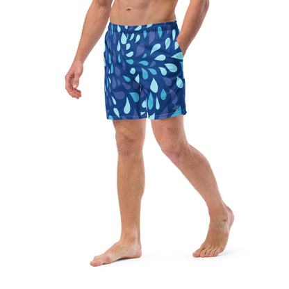 Men's Navy and Cyan "Raindrop" Print Swim Shorts – Tailored Mid-Short Swimsuit with Retro-Modern Graphic Print - FelinDesign