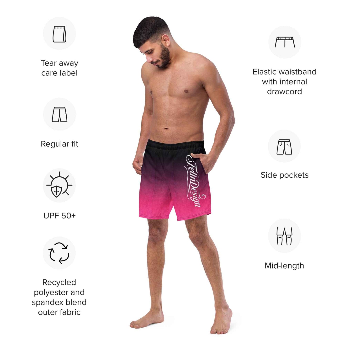 Swim Trunks Black Fuchsia  FelinDesigin