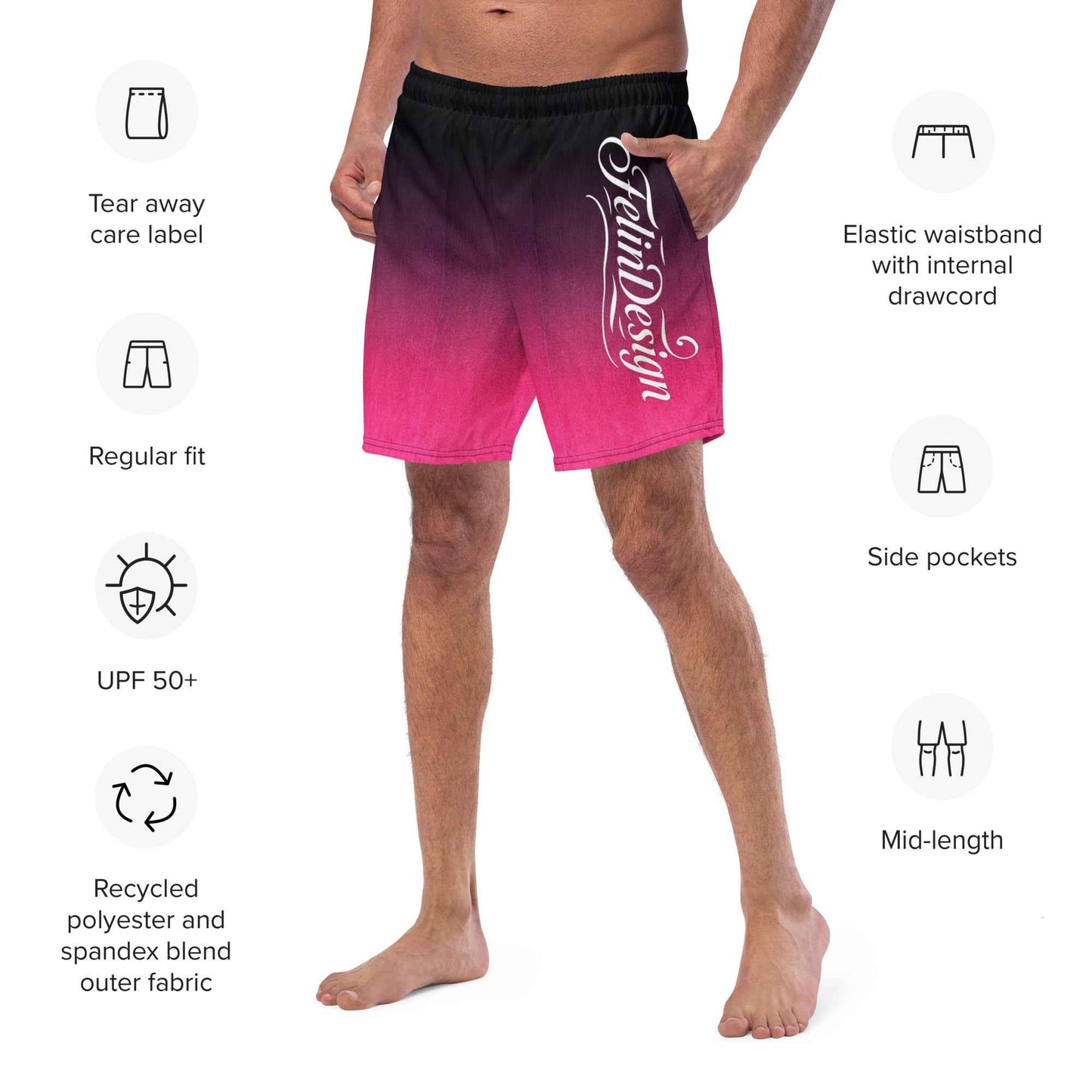 Swim Trunks Black Fuchsia  FelinDesigin