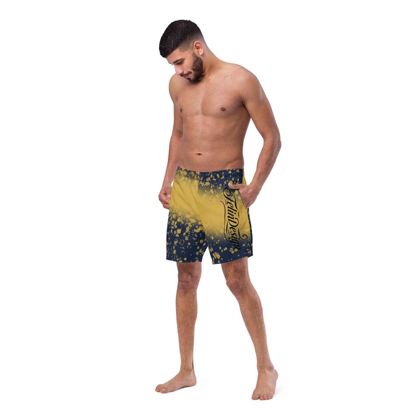 Recycled Swim Trunks Black and yellow FelinDesign