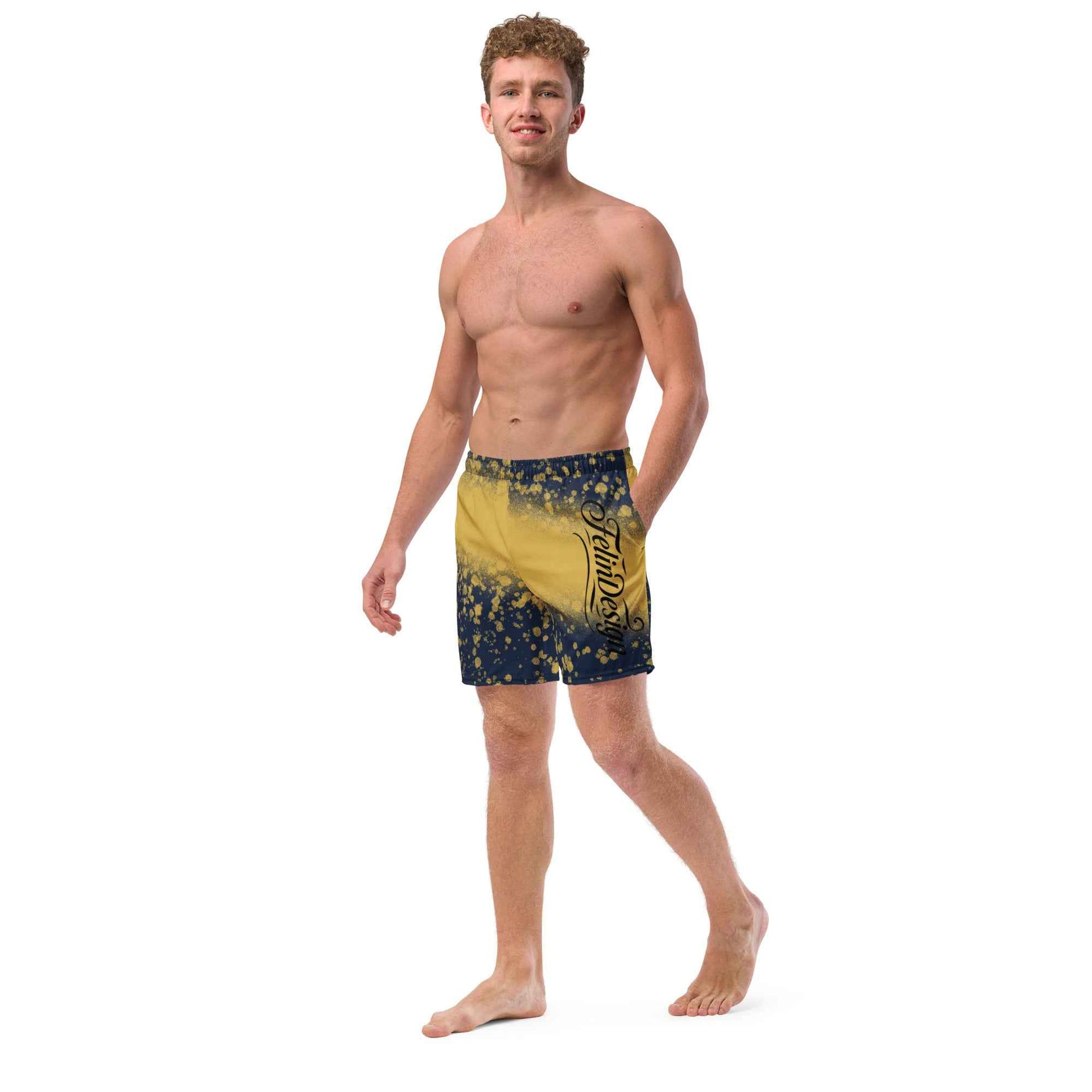Recycled Swim Trunks Black and yellow FelinDesign