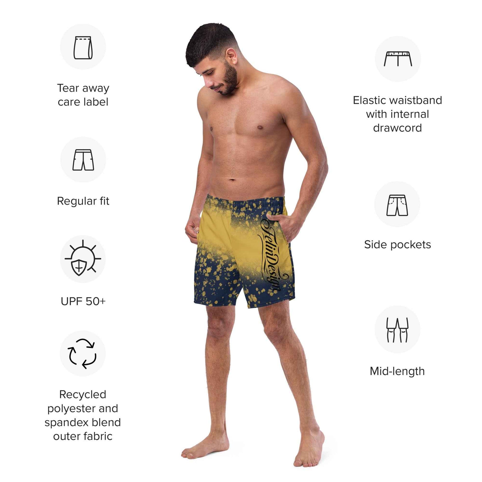 Recycled Swim Trunks Black and yellow FelinDesign