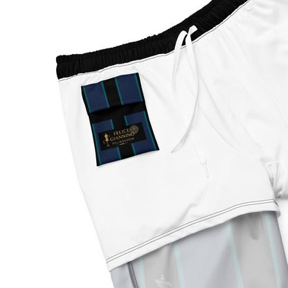 "Midnight Stripes" Swimsuit - Elegant Boardshorts with Teal and Blue Vertical Stripes - Minimal and Sporty Design. - FelinDesign