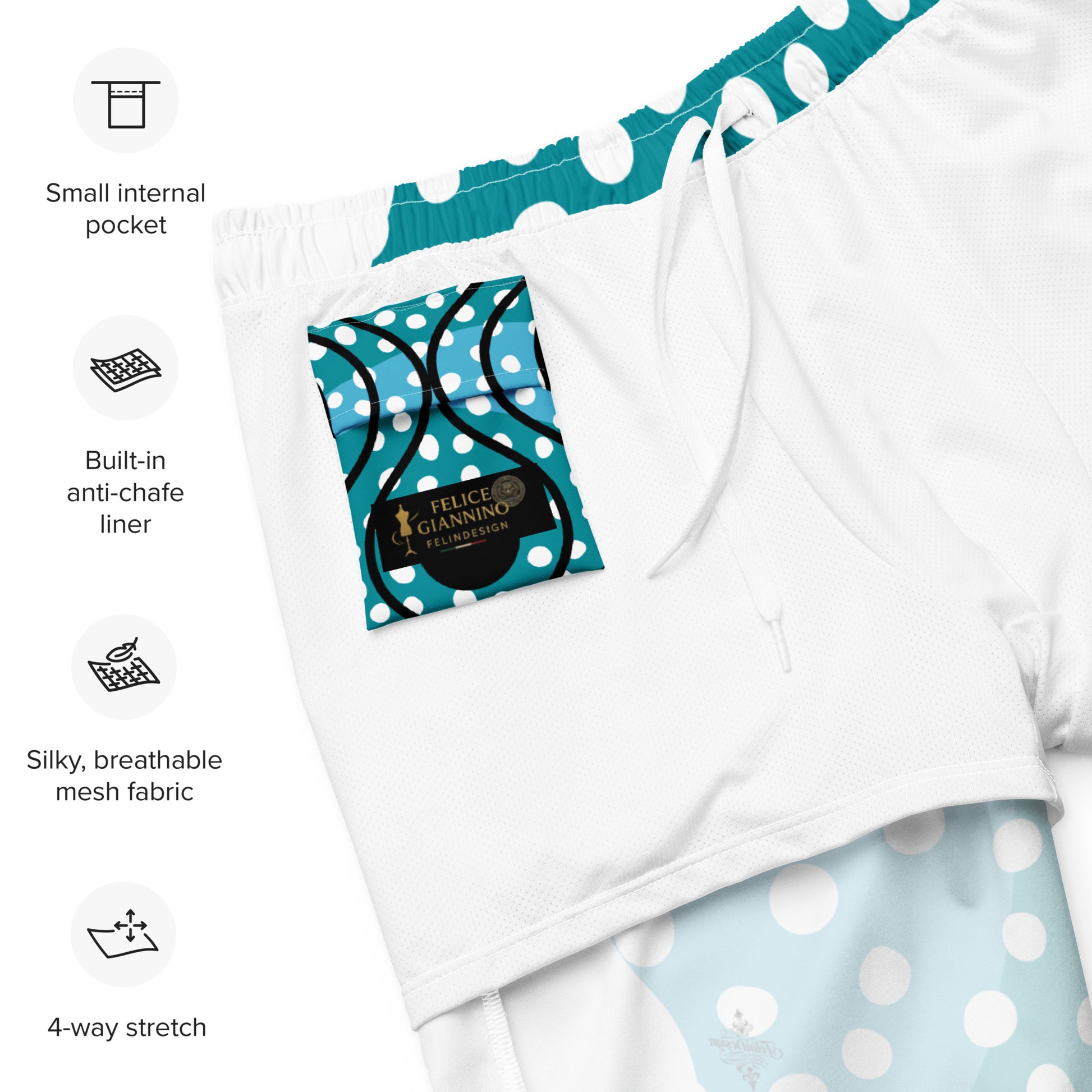 Recycled Swim Trunks "Aqua Dots"Turquoise with white dots FelinDesign - FelinDesign
