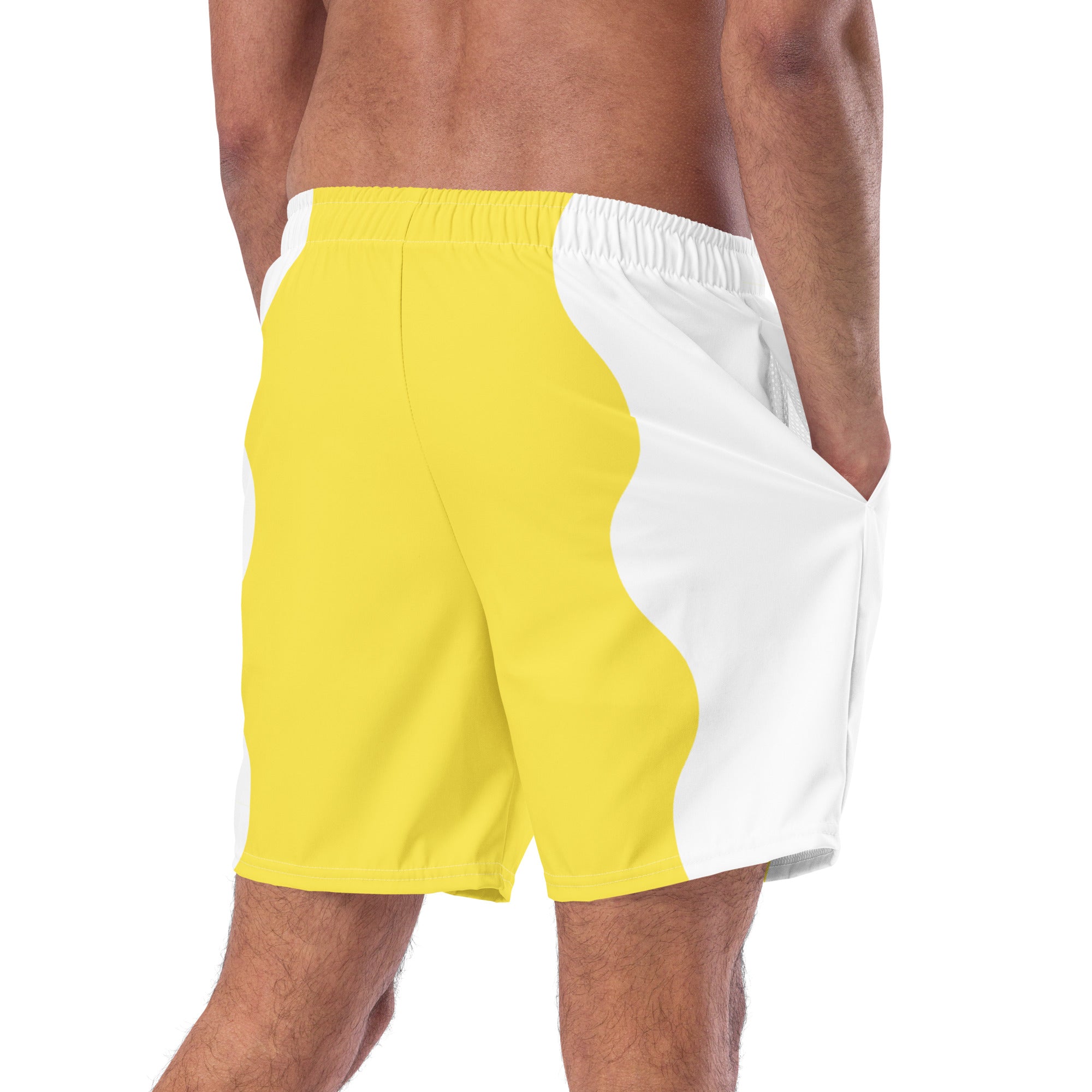 Recycled Swim Trunks Yellow White side FelinDesign - FelinDesign